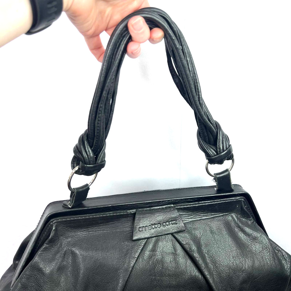 Annette Gortz Black Leather Oversized Pouch Purse Shoulder Bag Handbag Strappy - Picture 3 of 7